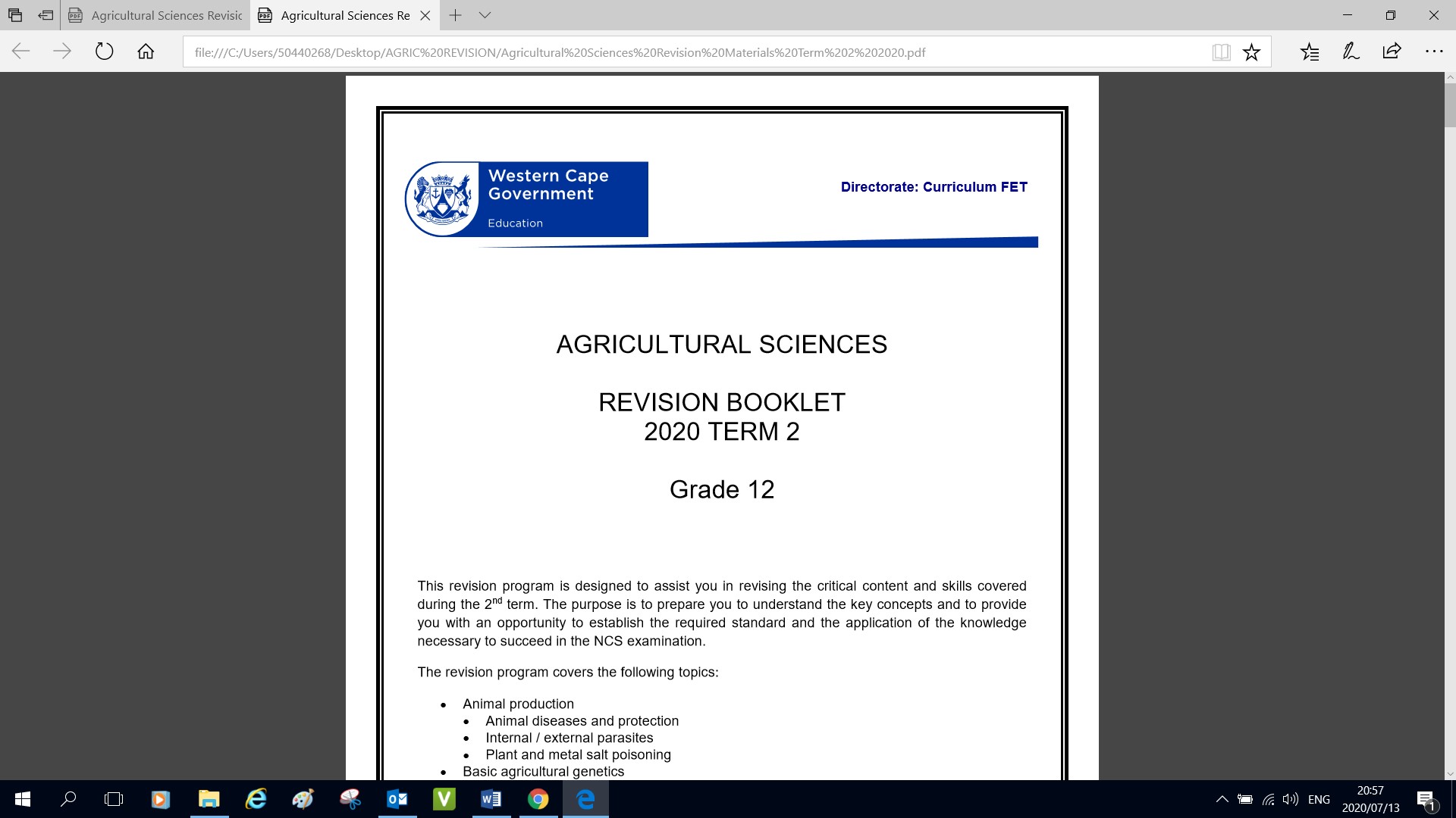 Gr.12 Agricultural Sciences T2 Revision Material | WCED EPortal